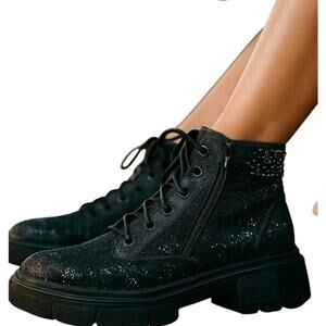 NWOT madden nyc 6 Black Sparkle Women's Combat Ankle Boots New Without Tag Girls